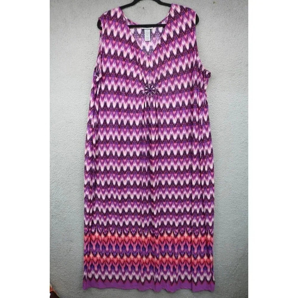 Catherine's Pink & Purple Sleeveless Medallion Twist Maxi Dress-Size 3X(26-28W) - Picture 1 of 9